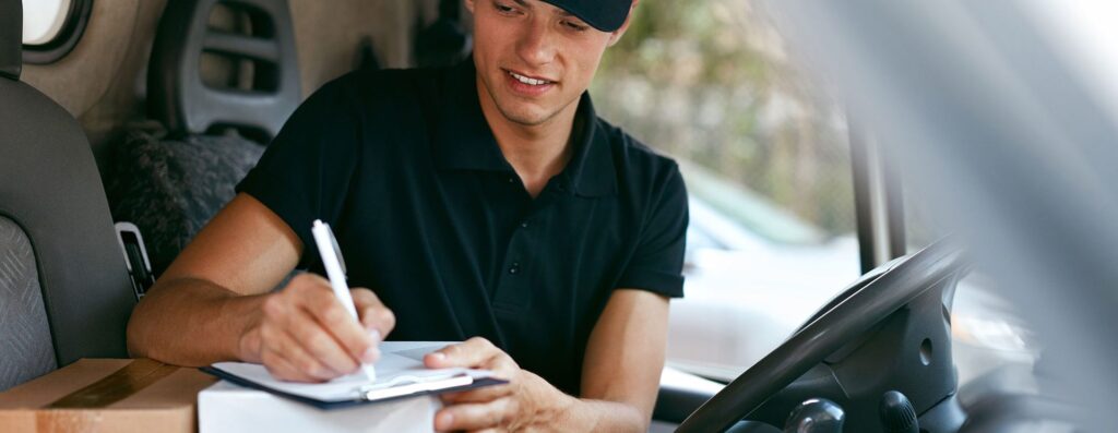 WHG Kent Delivery driver signing for parcel